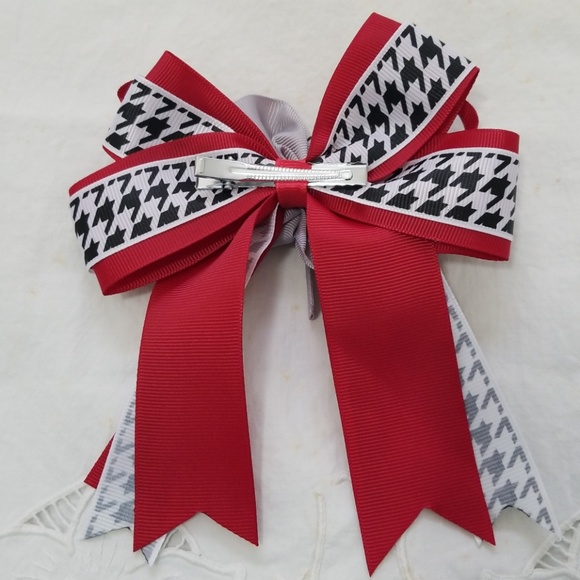 Elephant hairbow.  Red, gray and houndstooth - Picture 2 of 3